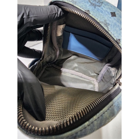 Authentic MCM Visetos Side Stud X-Mini Stark Bebe Boo Backpack Blue - Picture 13 of 13